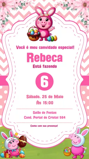 Convite Aniversário Peppa Pig Coelhinha para Editar Online