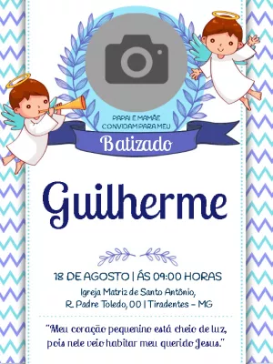 Convite de Batizado Anjinhos com Foto para Editar Online