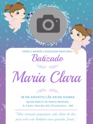 Convite de Batizado Anjinha com Foto para Editar Online