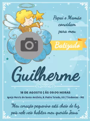 Convite de Batizado Anjinho com Foto para Editar Online