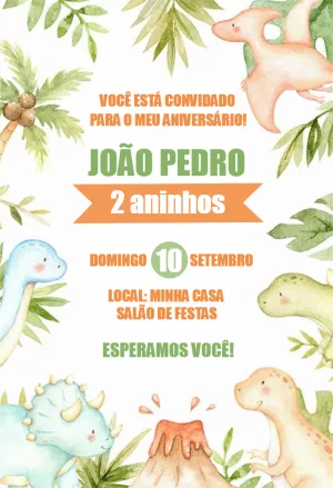 Convite de Aniversário Dinossauro Baby para Editar Online