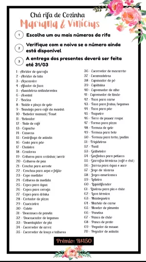 Convite para Chá Rifa de Cozinha Floral para Editar Online