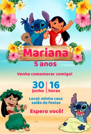 Convite de Aniversário Lilo e Stitch para Editar Online