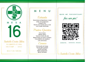 Menu de Formatura Biomedicina Verde e Dourado para Editar