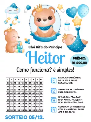 Convite Chá Rifa Ursinho Príncipe para Editar Online