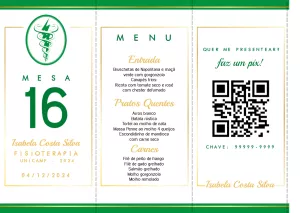 Menu de Mesa Formatura Fisioterapia para Editar Online