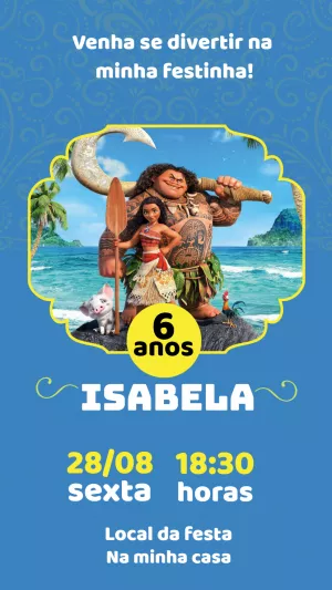 Convite de Aniversário Moana para Editar e Imprimir