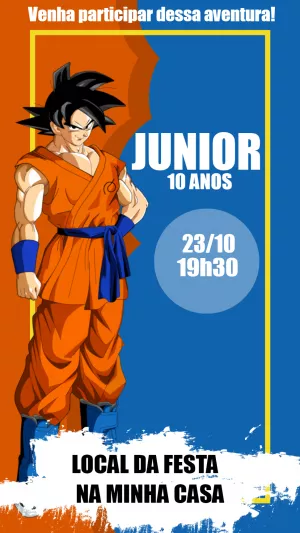 Convite de Aniversário Dragon Ball Z com Goku para Editar