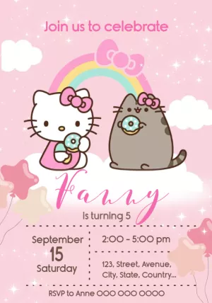 Hello Kitty & Pusheen Birthday Invitation to Edit Online