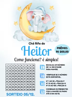 Chá Rifa Elefantinho na Lua Aquarela para Editar Online
