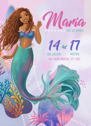 Invitación de cumpleaños La Sirenita – Estático – Amora Arte e Design