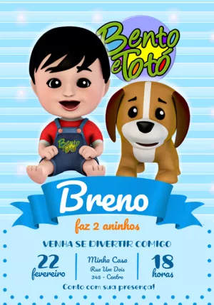 Convite de Aniversário Bento e Totó Azul para Editar Online