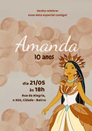 Convite Aniversário Pocahontas para Editar Online
