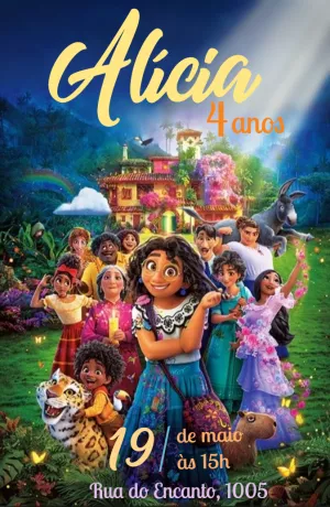 Convite Aniversário Encanto com Personagens para Editar Online