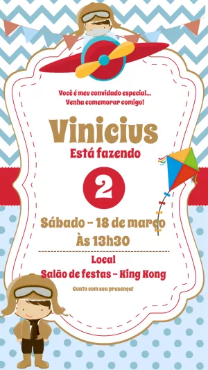 Convite Aniversário Aviador Menino para Editar Online