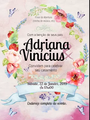 Convite de Casamento Floral Aquarela para Editar Online