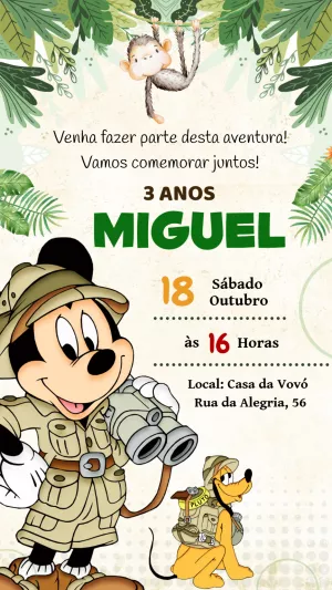 Convite Aniversário Mickey Safari para Editar Online