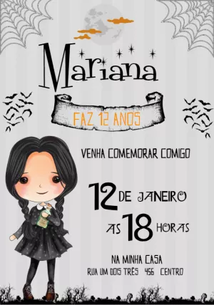 Convite Aniversário Wandinha Addams para Editar Online