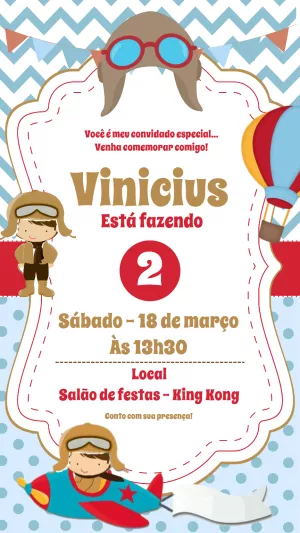 Convite Aniversário Menino Aviador para Editar Online