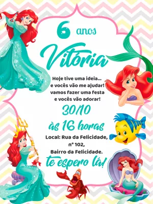 Invitación de cumpleaños La Sirenita – Estático – Pedro Henrique