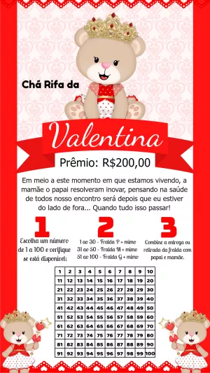 Chá Rifa Ursinha Princesa Vermelha para Editar Online