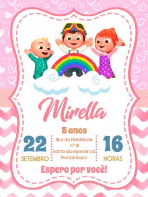 Convite Aniversário Cocomelon Rosa para Editar Online