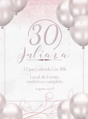 Convite Trintei Elegante com Balões Rose para Editar Online