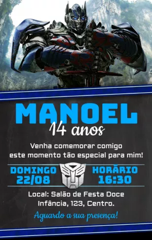 Convite de Aniversário Transformers para Editar Online