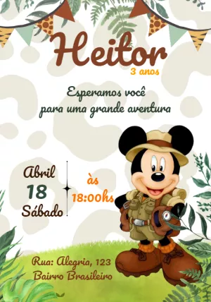 Convite de Aniversário Mickey Safari para Editar Online