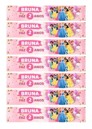 Rótulo de Aniversário Princesas da Disney para Editar Online