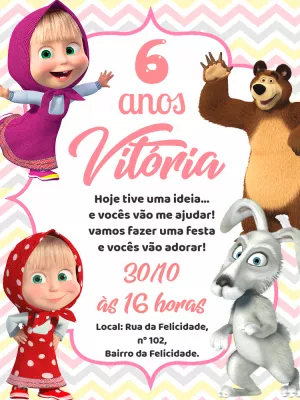 Convite de Aniversário Masha e o Urso para Editar Online