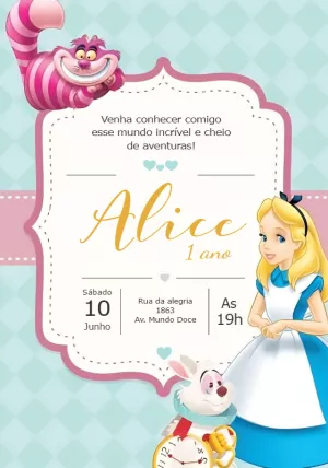 Convite Aniversário Alice no País das Maravilhas para Editar