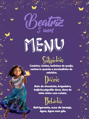 Menu de Aniversário Encanto com Mirabel para Editar Online