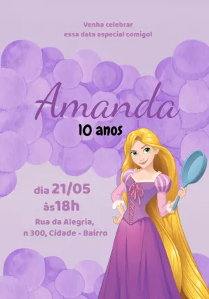 Convite de Aniversário Rapunzel Enrolados para Editar Online