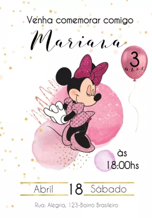 Convite de Aniversário Minnie Rosa para Editar Online