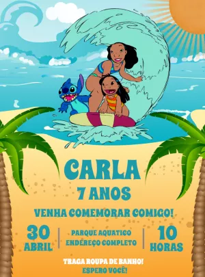 Convite Aniversário Lilo e Stitch Pool Party para Editar Online