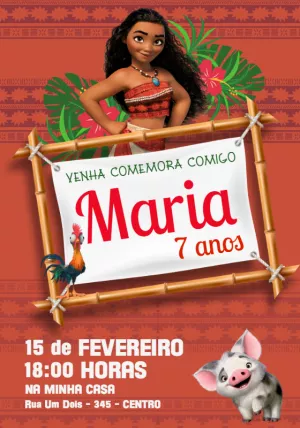 Convite de Aniversário Moana para Editar Online