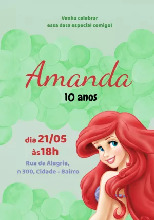 Invitación de cumpleaños La Sirenita – Estático – Beatriz Lopes dos Anjos