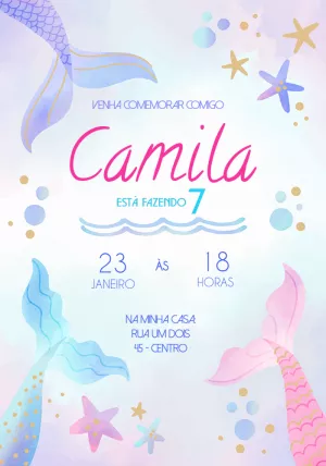 Convite de Aniversário Sereia Fundo do Mar para Editar Online