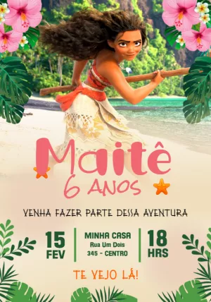 Convite de Aniversário Moana para Editar Online