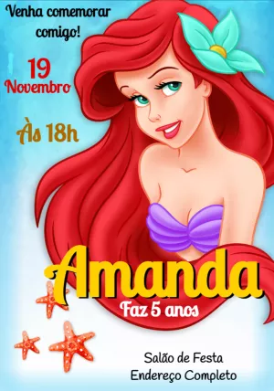 Invitación de cumpleaños La Sirenita – Estático – Montando a Sua Festa Oficial