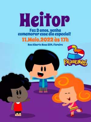 Convite Aniversário 3 Palavrinhas para Editar Online