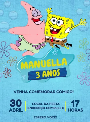 Convite Aniversário Bob Esponja e Patrick para Editar Online