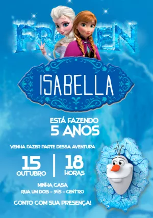 Convite de Aniversário Frozen com Elsa e Anna para Editar Online