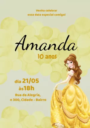 Convite Aniversário A Bela e a Fera para Editar Online