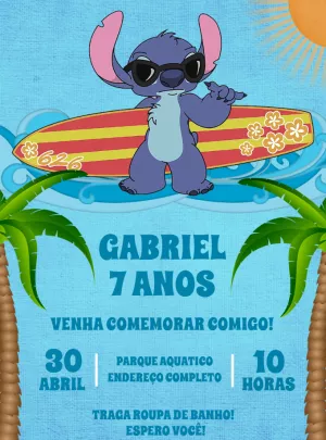 Convite Aniversário Stitch Pool Party para Editar Online