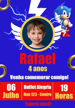 Convite de Aniversário Sonic com Foto para Editar Online