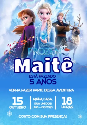 Convite de Aniversário Frozen com Personagens para Editar Online