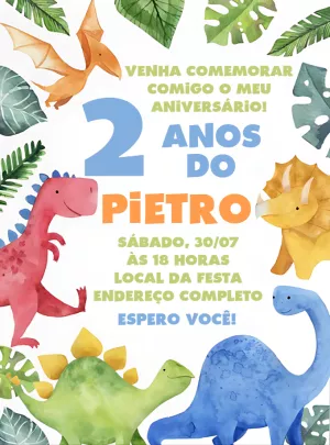Convite de Aniversário Dinossauros Baby para Editar Online