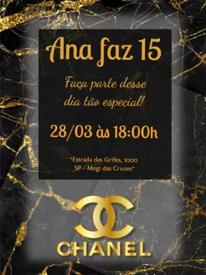 Convite de 15 Anos Tema Grife de Luxo para Editar Online